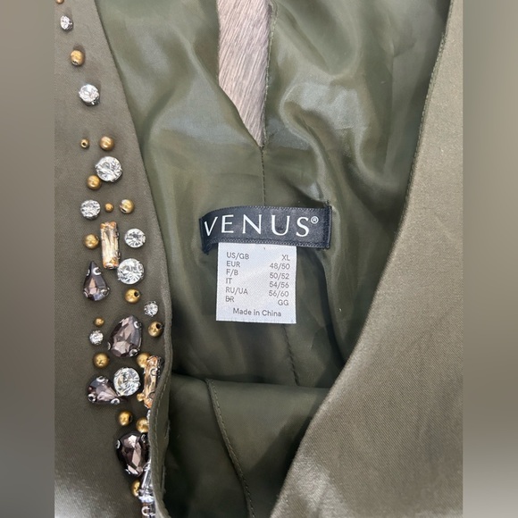 Olive Green Halter Jumpsuit with Rhinestones - Picture 3 of 7